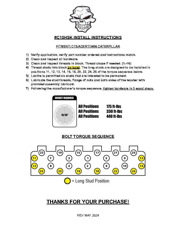 Torq C15,C16,C18 Headstud Kit - Diesel Freak