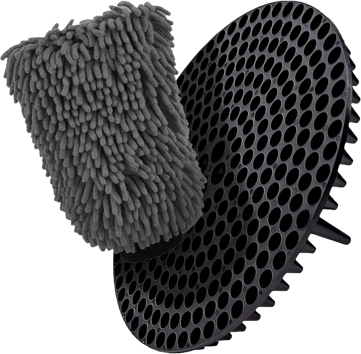 WASH&WHIPS Chenille Premium Scratch - Free Microfiber Lint - Free Blue Wash Mitt 8" x 10"in & Black Pitstop Particle Interceptor - Diesel Freak