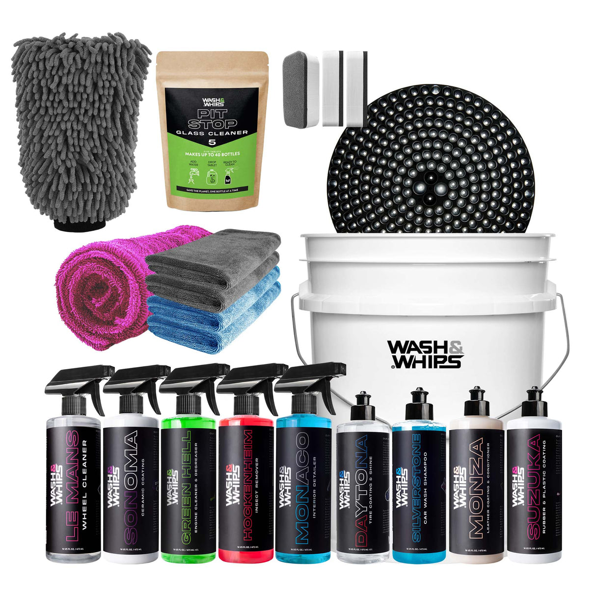 WASH&WHIPS Quick Detailing Pro Kit for Auto Detailing - 16 - Piece Complete Car Care Set - Diesel Freak