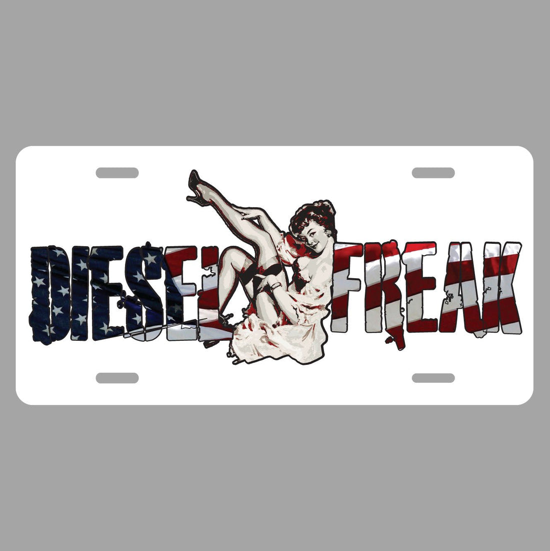 American Flag Pin-Up License Plate - Diesel Freak