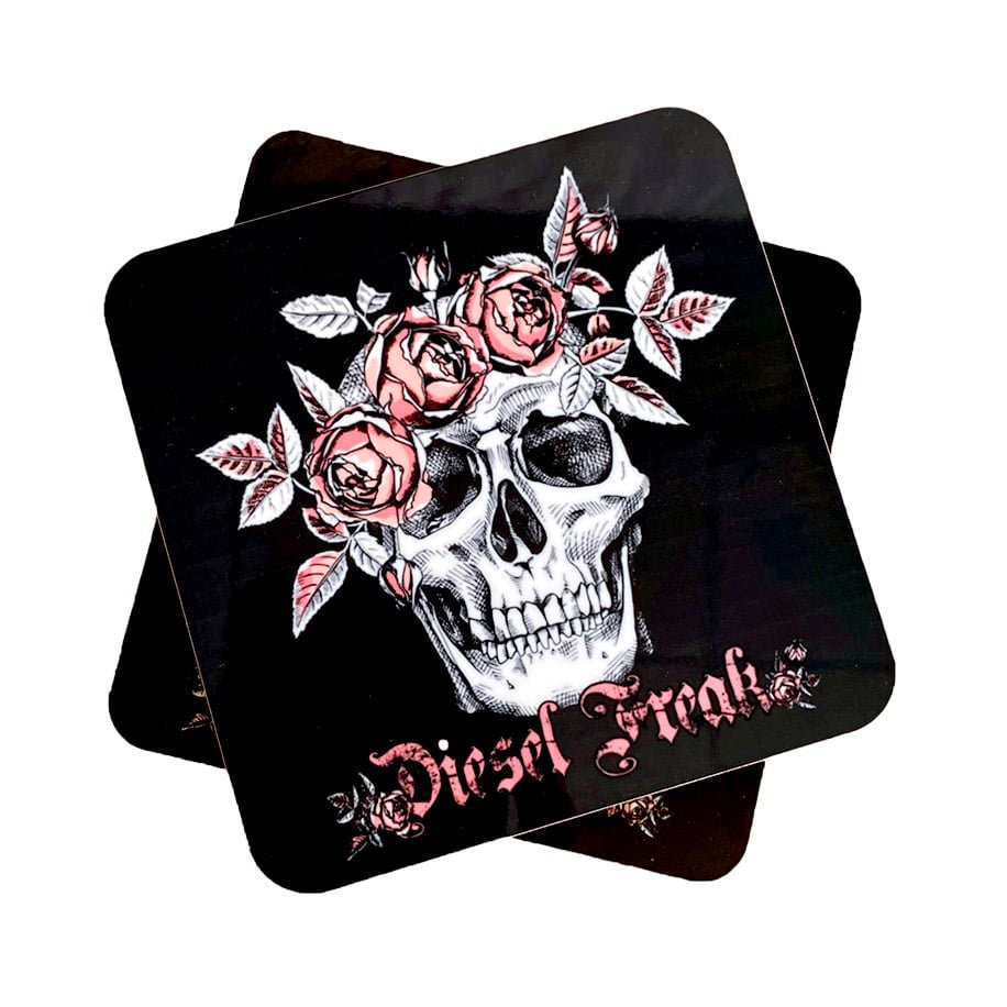 Black Flower Head Coaster - Diesel Freak