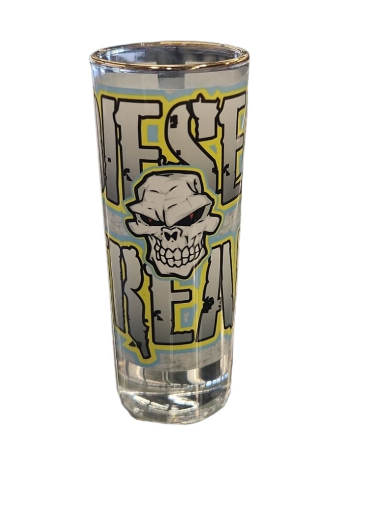 Blue and Yellow Diesel Freak Shot Glass - Gold Rim - Diesel Freak