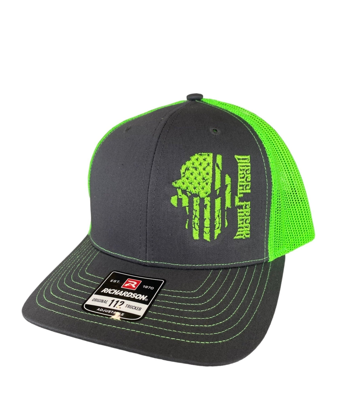 Neon Green Flag Skully Snapback Hat - Diesel Freak
