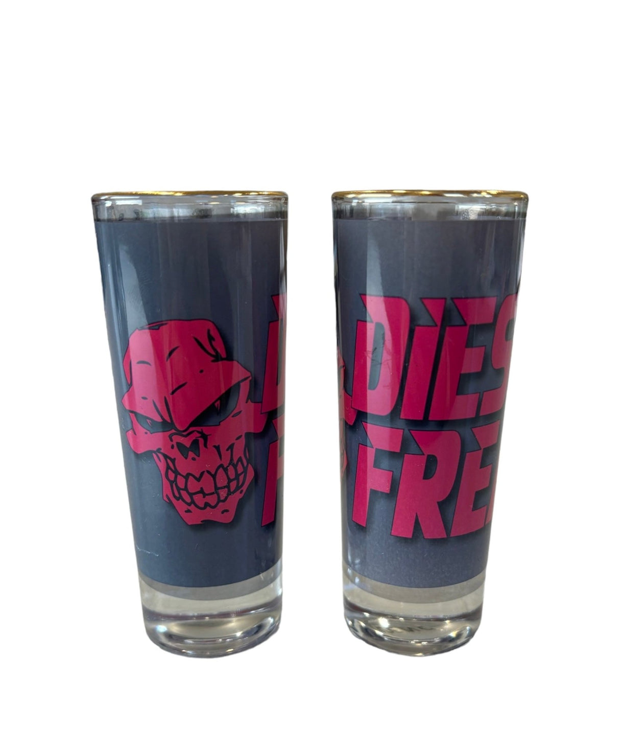 Pink Diesel Freak Stacked Shot Glass with Gold Rim - Diesel Freak