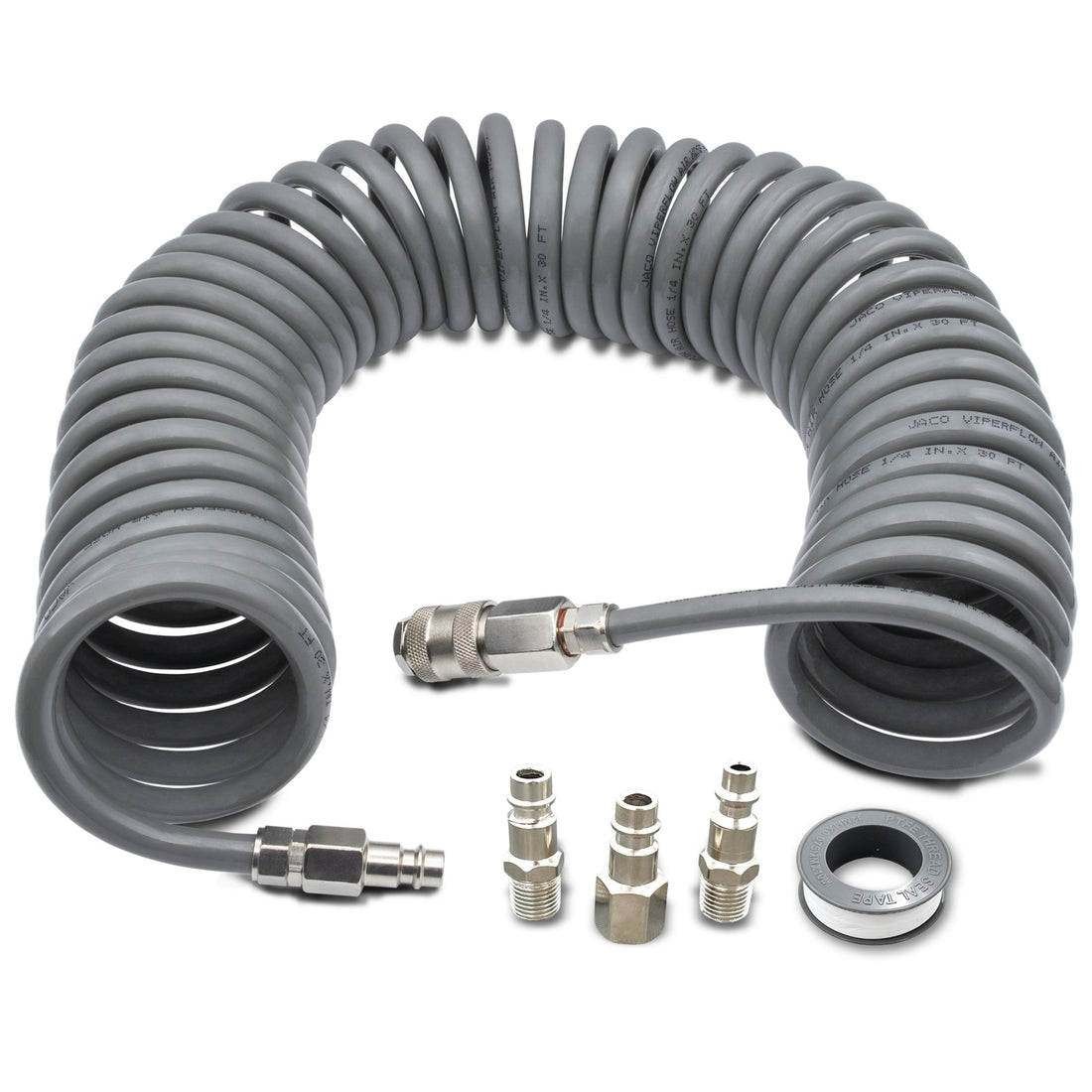 Polyurethane Coiled Air Hose Kit - 1/4" x 30 ft | with Air Compressor Fittings - Diesel Freak