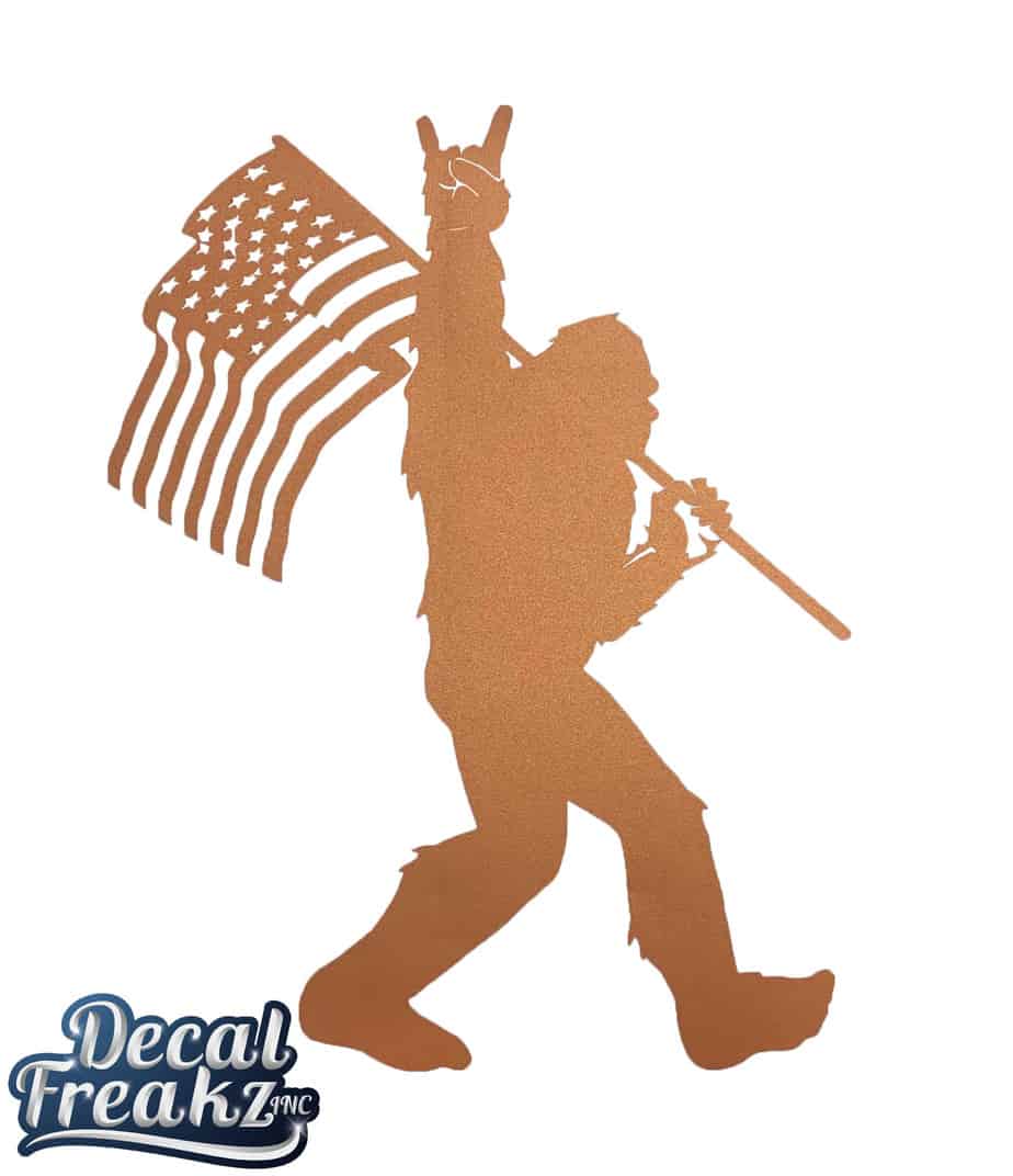 Sasquatch Rock On American Flag Bigfoot Decal - METALLIC ORANGE - Diesel Freak