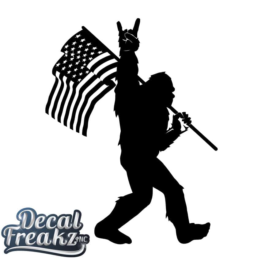 Sasquatch Rock On American Flag Bigfoot Decal - SOLID BLACK - Diesel Freak