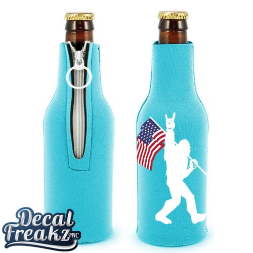 Sasquatch Rock On American Flag bigfoot Foam Can and Bottle Coolers - Diesel Freak