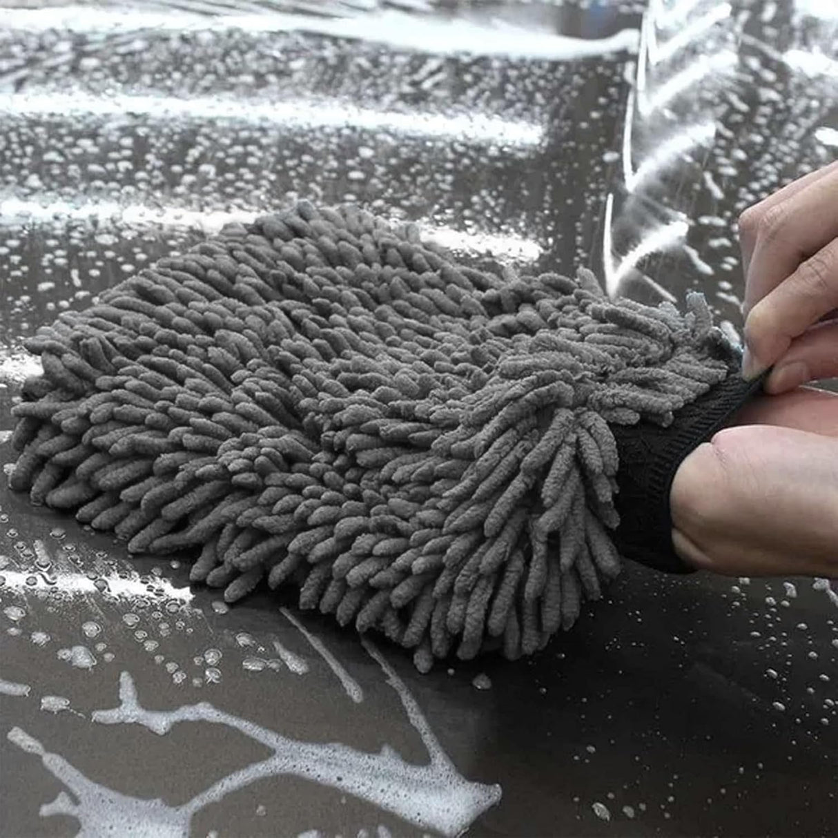 WASH&WHIPS Chenille Premium Scratch - Free Microfiber Lint - Free Blue Wash Mitt 8" x 10"in & Black Pitstop Particle Interceptor - Diesel Freak