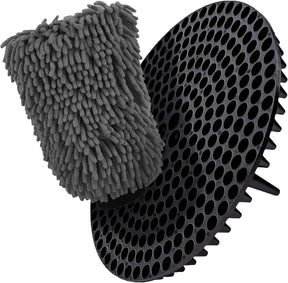 WASH&WHIPS Chenille Premium Scratch - Free Microfiber Lint - Free Blue Wash Mitt 8" x 10"in & Black Pitstop Particle Interceptor - Diesel Freak