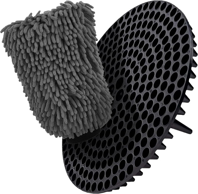 WASH&WHIPS Chenille Premium Scratch - Free Microfiber Lint - Free Blue Wash Mitt 8" x 10"in & Black Pitstop Particle Interceptor - Diesel Freak