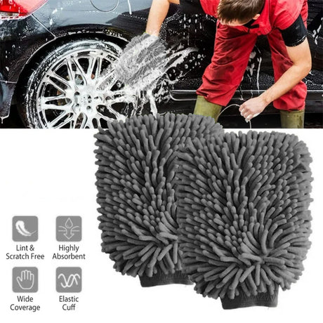 WASH&WHIPS Microfiber Chenille Car Cleaning Mitt - 2pk - Diesel Freak