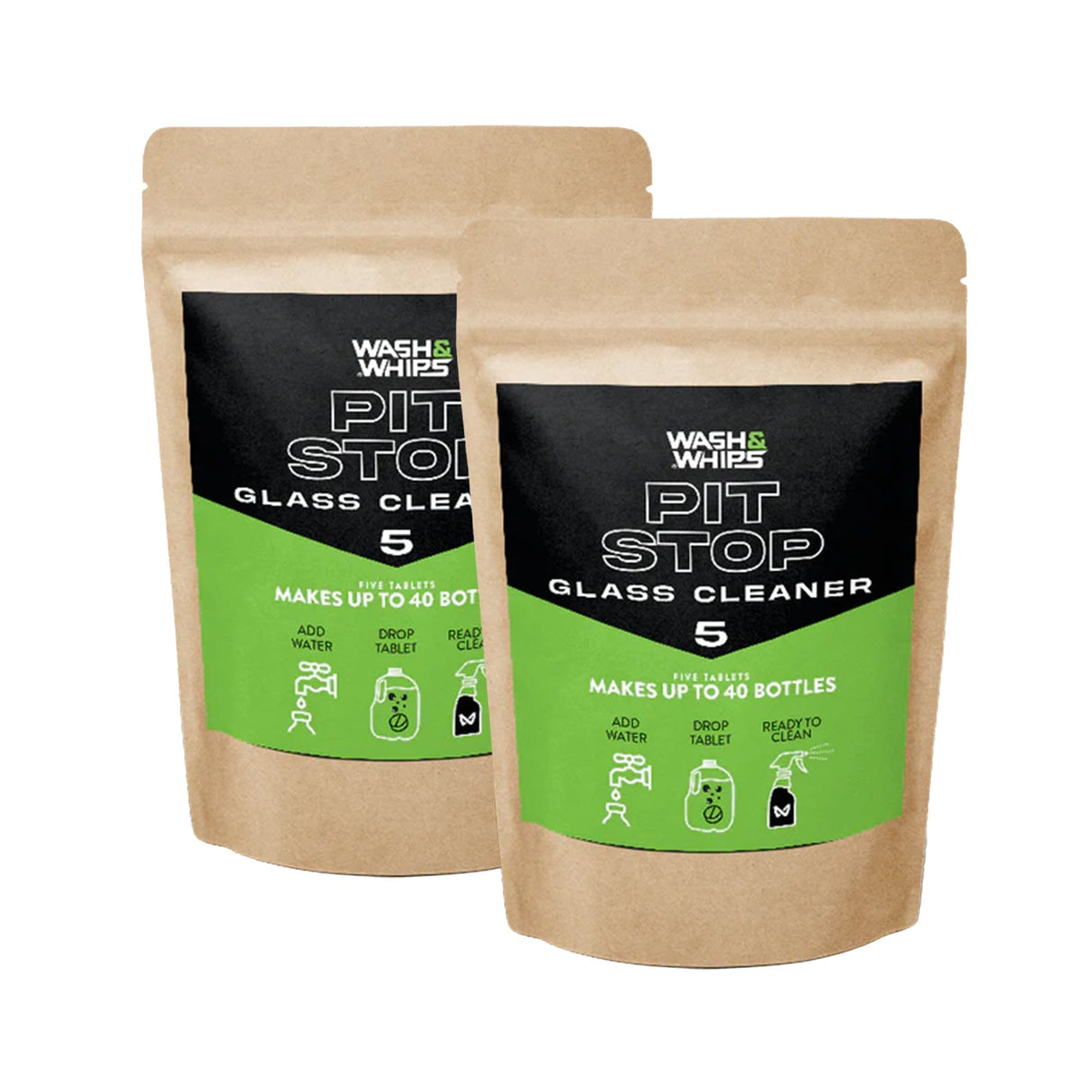 WASH&WHIPS Pit Stop Glass Cleaner / All Surface Cleaner Refill Tablets (Makes 5 Gallons) - Diesel Freak