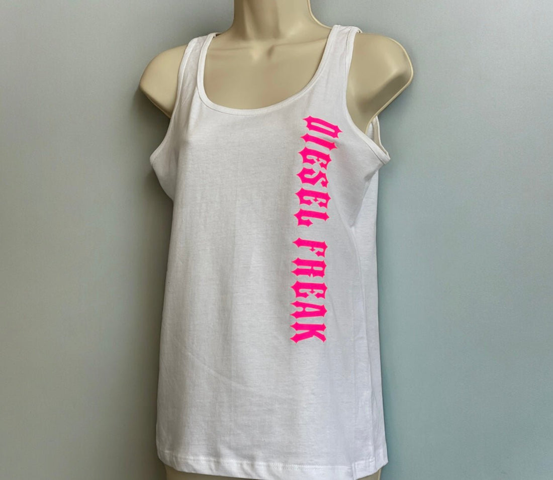 Womens White & Pink Metallic Tank - Diesel Freak