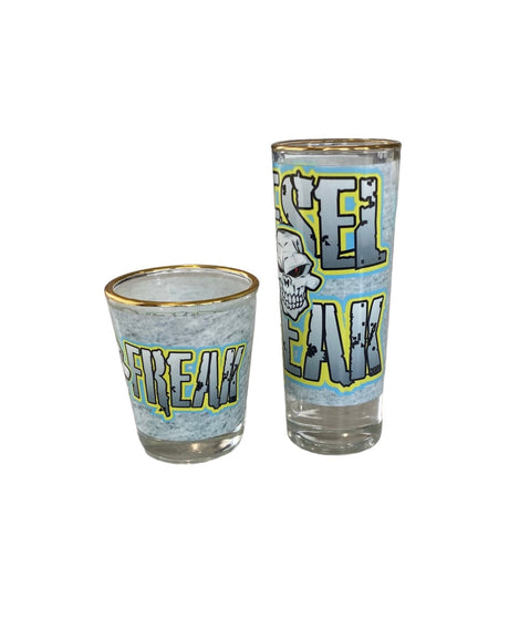 Blue and Yellow Diesel Freak Shot Glass - Gold Rim - Diesel Freak