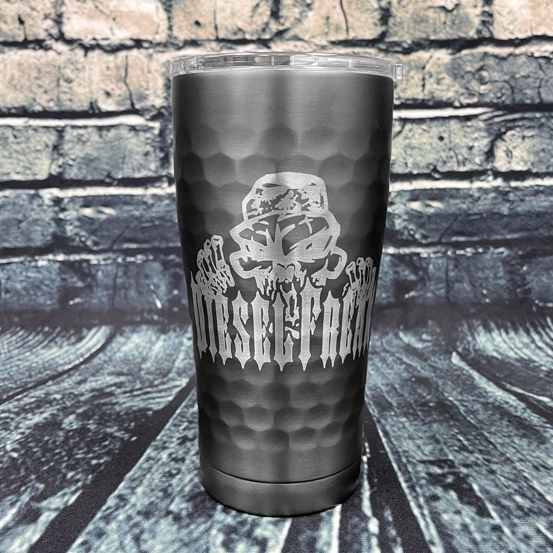 Engraved Peeping Skully 20oz SIC Dimpled Tumbler in Gunmetal - Diesel Freak