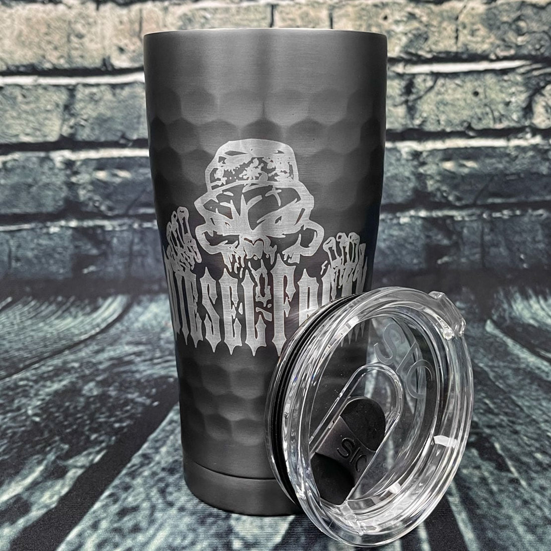 Engraved Peeping Skully 20oz SIC Dimpled Tumbler in Gunmetal - Diesel Freak