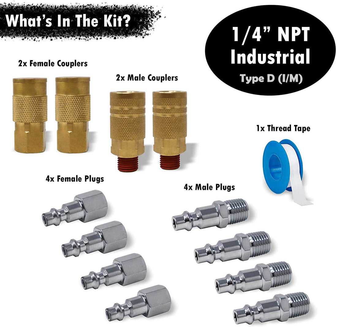 Industrial Quick Connect Air Fittings | Plug & Coupler Kit - 1/4" NPT (Set of 12) - Diesel Freak