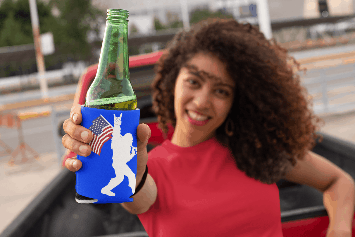 Sasquatch Rock On American Flag bigfoot Foam Can and Bottle Coolers - Diesel Freak