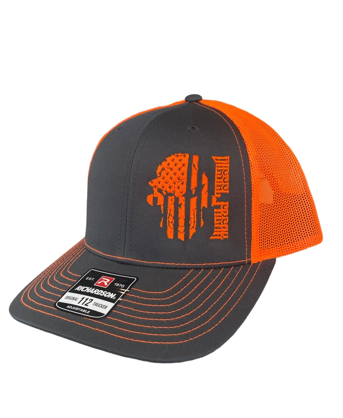 Neon Orange Flag Skully Snapback Hat - Diesel Freak