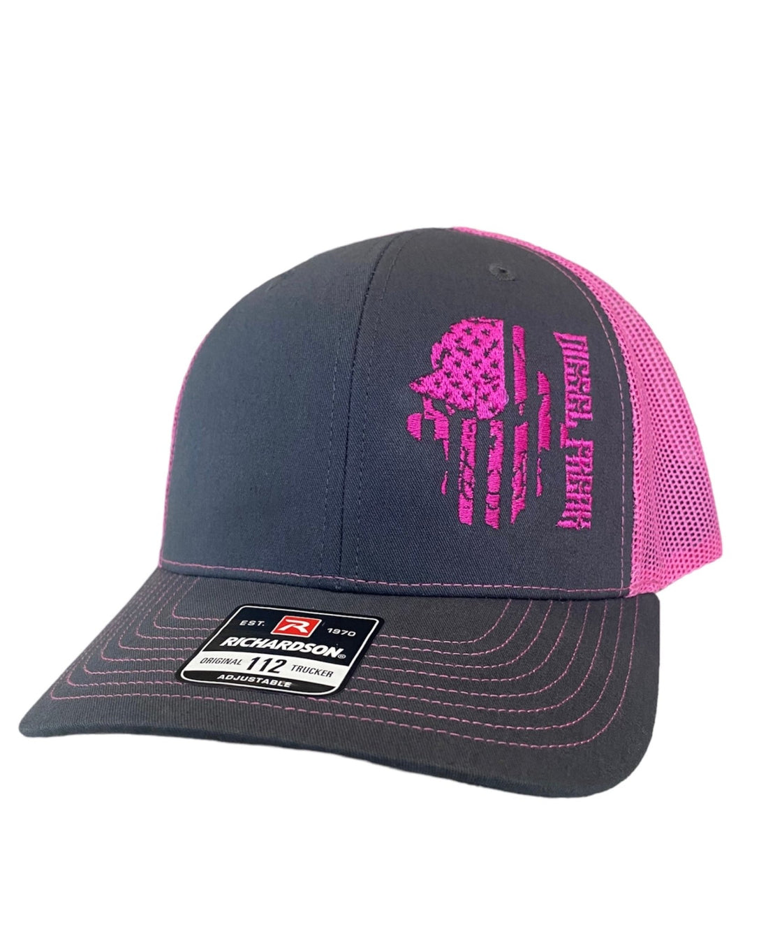 Neon Pink Flag Skully Snapback Hat - Diesel Freak