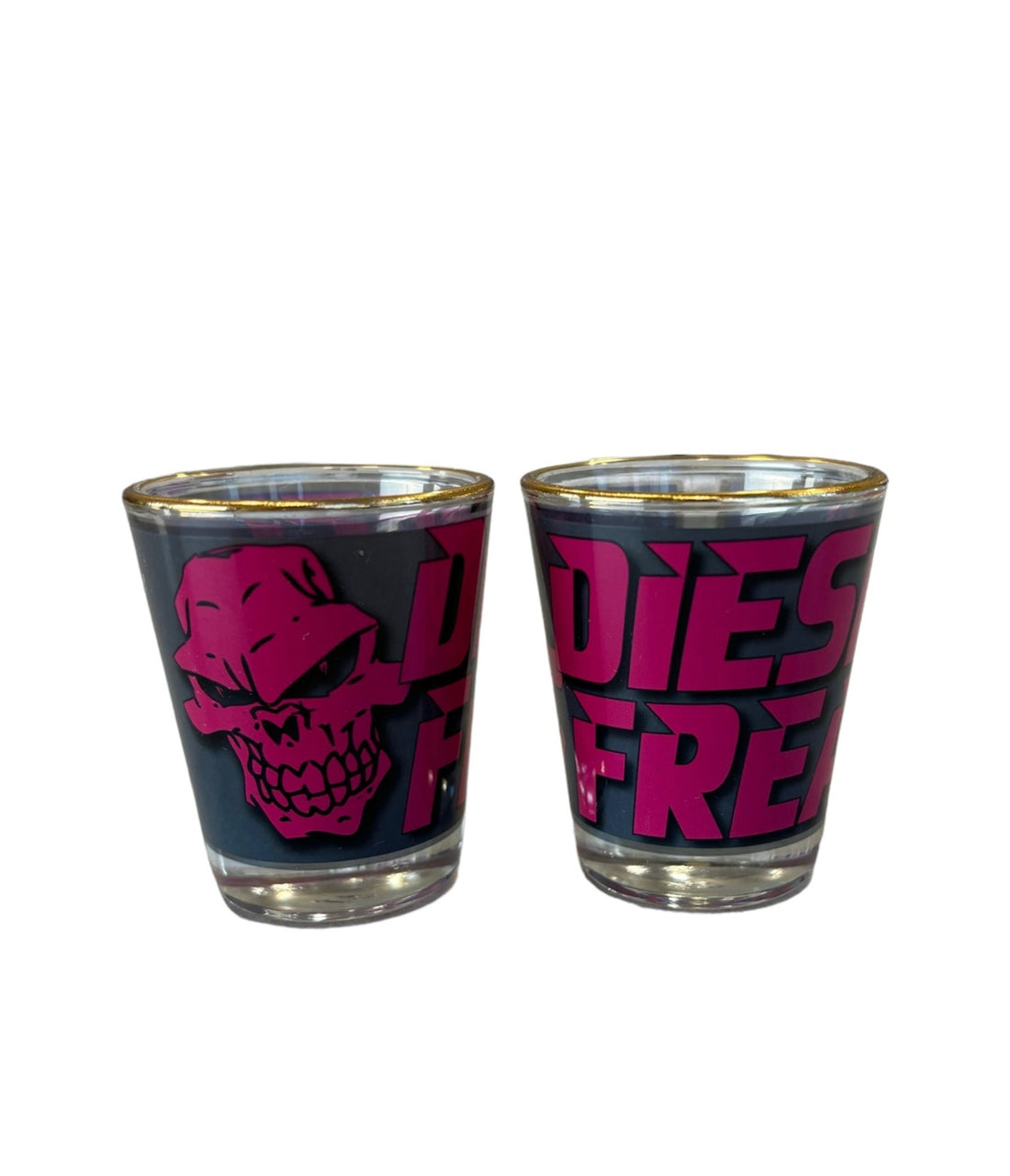 Pink Diesel Freak Stacked Shot Glass with Gold Rim - Diesel Freak