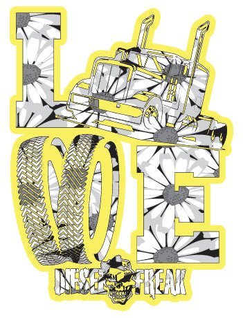 Truckin Love Daisy Yellow Decal - Diesel Freak